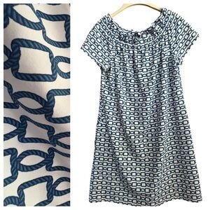 Sailor-Sailor Blue and White Chain Geometric Print Shift Mini Dress Size XL EUC